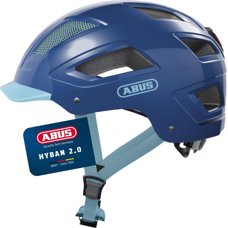 Cyklistická prilba ABUS Hyban 2.0 so zadným svetlom, Core Blue, veľkosť M (52-58 cm), unisex, ABS škrupina, mestská prilba pre mužov a ženy