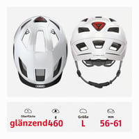 Cască de ciclism ABUS Hyban 2.0 cu lumină spate, mărimea L, Polar White - Cască urbană pentru bărbați și femei cu carcasă ABS 3