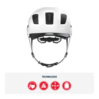 Cyklistická prilba ABUS Hyban 2.0 so zadným svetlom, Polar White, veľkosť M (52-58 cm), pánska a dámska mestská cyklistická prilba s ABS škrupinou 2