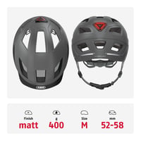 Cyklistická prilba ABUS Hyban 2.0 so zadným svetlom, titánová čierna, veľkosť M (52-58 cm), unisex, tvrdá škrupina ABS 3