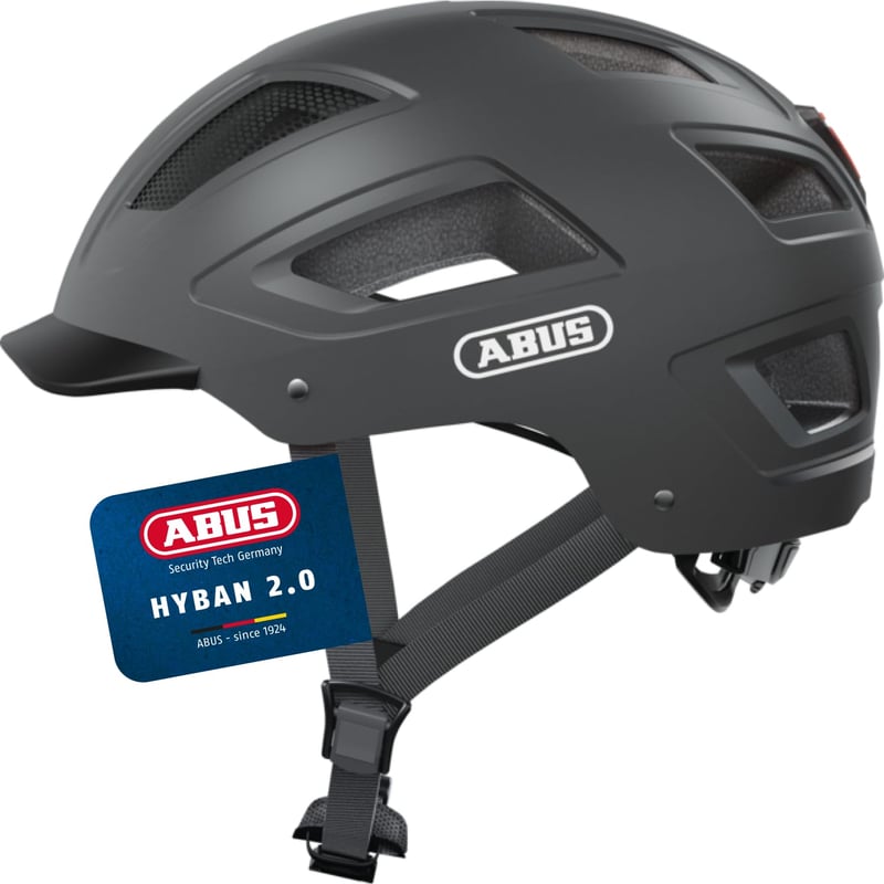 Cyklistická prilba ABUS Hyban 2.0 so zadným svetlom, titánová čierna, veľkosť M (52-58 cm), unisex, tvrdá škrupina ABS