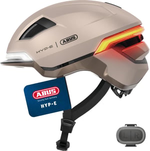 Cască de bicicletă ABUS HYP-E cu lumină intermitentă față/spate, pentru e-bike/S-pedelec - mărimea S - bej