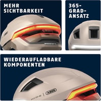 ABUS HYP-E kerékpáros bukósisak első/hátsó villogóval, e-bike/S-pedelec - S-es méret - bézs 4