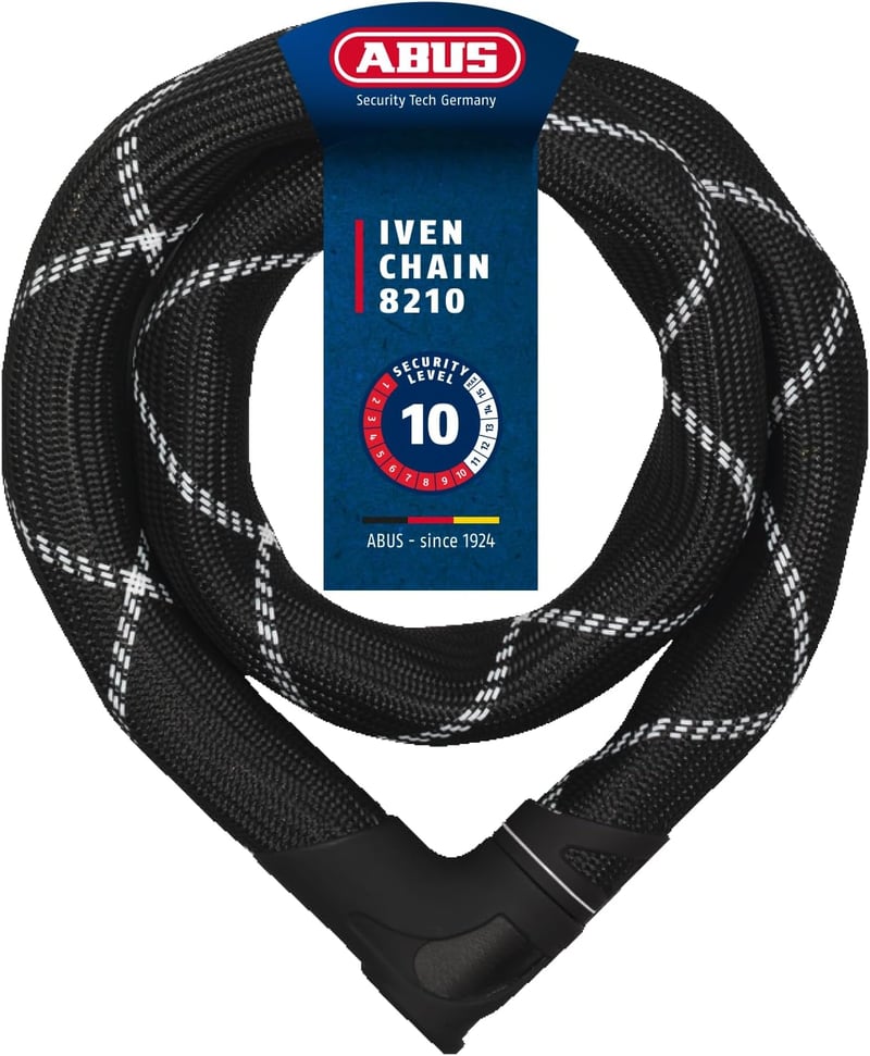 ABUS Iven Chain 8210 Láncos Kerékpárzár Edzett Acél Szintetikus Bevonattal - 140 cm, Single, Black