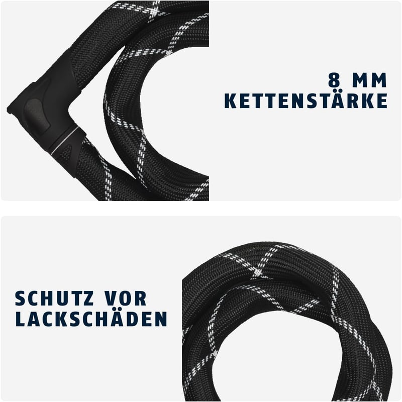 ABUS Iven Chain 8210 Láncos Kerékpárzár Edzett Acél Szintetikus Bevonattal - 140 cm, Single, Black