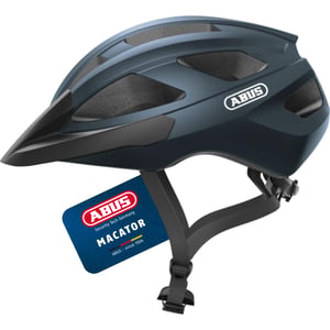 Cască de ciclism ABUS Macator - Cască de șosea sportivă pentru începători, potrivită și pentru părul prins în coadă - Albastru închis lucios, mărimea L - Unisex