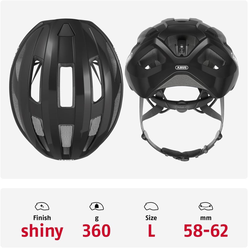 ABUS Macator kerékpáros sisak sportosak és kezdőknek, uniszex - 2-L (58 - 62 cm), Black (velvet black)