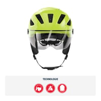 Cyklistická prilba ABUS Pedelec 2.0 ACE, mestská, so zadným svetlom, so štítom, s pláštenkou, veľkosť S, lesklá žltá, pánska aj dámska 2