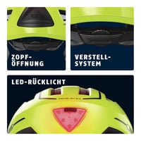 Cyklistická prilba ABUS Pedelec 2.0 ACE, mestská, so zadným svetlom, so štítom, s pláštenkou, veľkosť S, lesklá žltá, pánska aj dámska 4