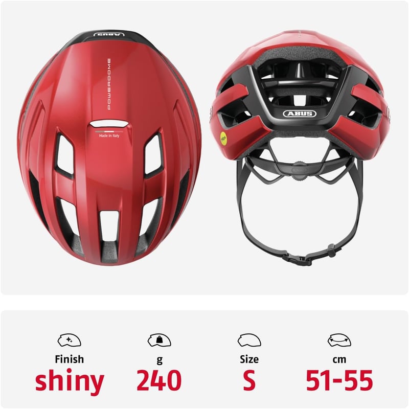 ABUS PowerDome MIPS kerékpáros sisak könnyű szellőzéssel és ütésvédelemmel - S (51-55 cm), Red (blaze red)