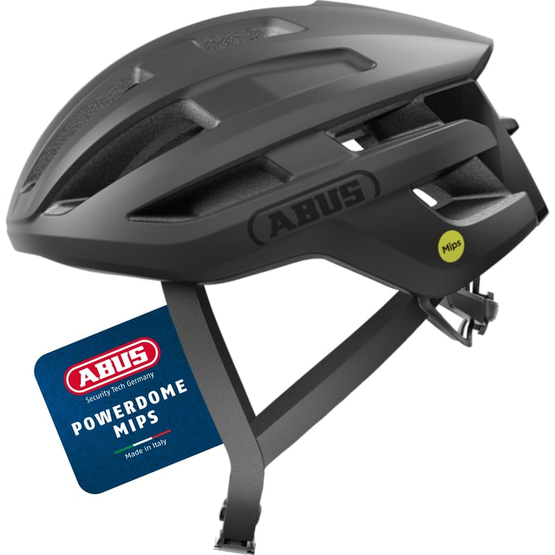 Cestný cyklistický prilba ABUS PowerDome MIPS – Ľahká cyklistická prilba s ventilačným systémom a ochranou proti nárazu – Vyrobené v Taliansku – Čierna, veľkosť S