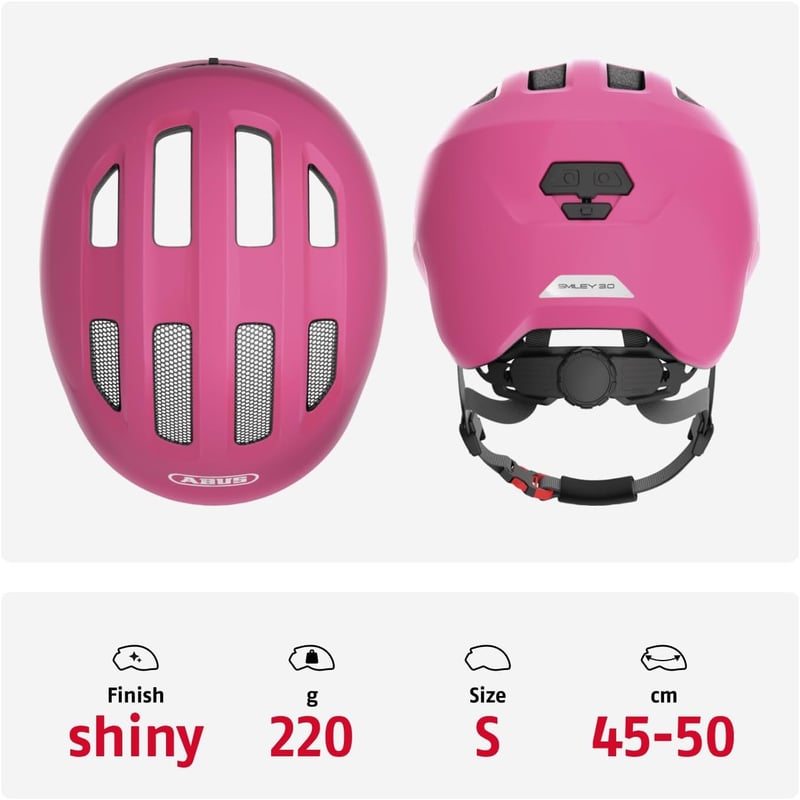 ABUS Smiley 3.0 gyerek kerékpáros sisak lányoknak és fiúknak, copf nyílással - S (45 - 50 inches), Pink (shiny pink)