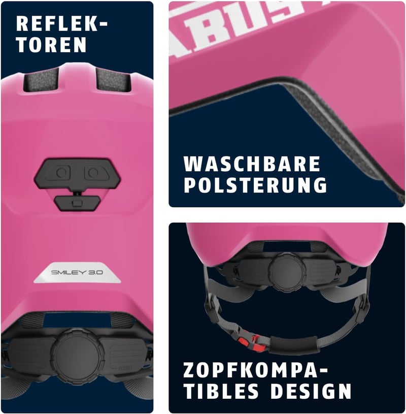 ABUS Smiley 3.0 gyerek kerékpáros sisak lányoknak és fiúknak, copf nyílással - S (45 - 50 inches), Pink (shiny pink)
