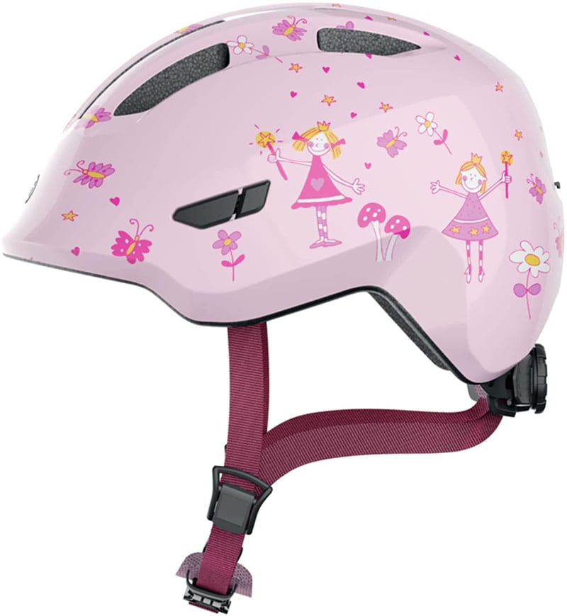 Detská cyklistická prilba ABUS Smiley 3.0 – Rose Princess, veľkosť S, hlboký strih, otvor na vrkoč, pre dievčatá