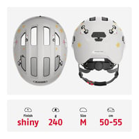 Detská cyklistická prilba ABUS Smiley 3.0, veľkosť M, sivá s motívom áut, hlboký strih, priestor na vrkoč, pre dievčatá aj chlapcov 3