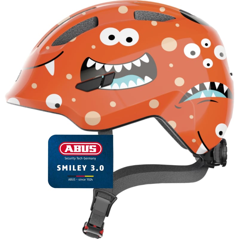 Detská cyklistická prilba ABUS Smiley 3.0 s hlbokým strihom, pre dievčatá a chlapcov, s oranžovým motívom príšerky, veľkosť M