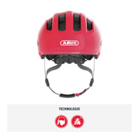 Detská cyklistická prilba ABUS Smiley 3.0, červená (Shiny Red), veľkosť M (50-55 cm), pre dievčatá aj chlapcov, s otvorom na vrkoč 2