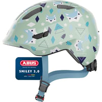 Detská cyklistická prilba ABUS Smiley 3.0, veľkosť S (45 – 50 cm), svetlozelená so vzorom, hlboký strih, priestor na vrkoč, pre dievčatá aj chlapcov 1