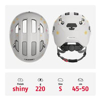 Detská cyklistická prilba ABUS Smiley 3.0, veľkosť S (45–50 cm), sivá s motívom áut, hlboký strih, priestor pre vrkoč, pre dievčatá aj chlapcov 3