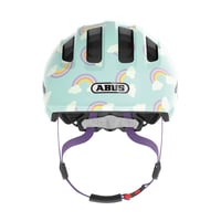 Detská cyklistická prilba ABUS Smiley 3.0 LED so svetlom, svetlomodrá s dúhovým vzorom, veľkosť S, pre dievčatá aj chlapcov 3