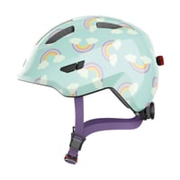 Detská cyklistická prilba ABUS Smiley 3.0 LED so svetlom, svetlomodrá s dúhovým vzorom, veľkosť S, pre dievčatá aj chlapcov 1