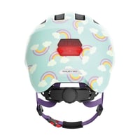 Detská cyklistická prilba ABUS Smiley 3.0 LED so svetlom, svetlomodrá s dúhovým vzorom, veľkosť S, pre dievčatá aj chlapcov 4