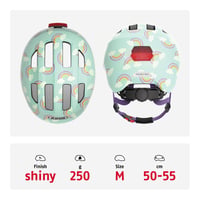 Detská cyklistická prilba ABUS Smiley 3.0 LED, svetlomodrá s motívom dúhy, veľkosť M, so svetlom, pre dievčatá aj chlapcov 5