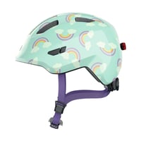 Detská cyklistická prilba ABUS Smiley 3.0 LED, svetlomodrá s motívom dúhy, veľkosť M, so svetlom, pre dievčatá aj chlapcov 4