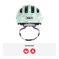 Detská cyklistická prilba ABUS Smiley 3.0 LED, svetlomodrá s motívom dúhy, veľkosť M, so svetlom, pre dievčatá aj chlapcov 2