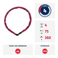 Reťazový zámok na bicykel ABUS Steel-O-Chain 4804C Symbols – Detský zámok na bicykel s číselným kódom – 75 cm – Ružový – Úroveň zabezpečenia 3 3