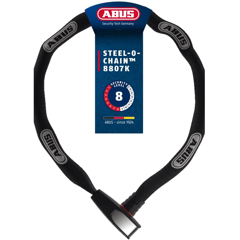 Zámok na bicykel ABUS Steel-O-Chain 8807K - Reťazový zámok z tvrdenej ocele, 85 cm, čierny - Bezpečnostná úroveň 8