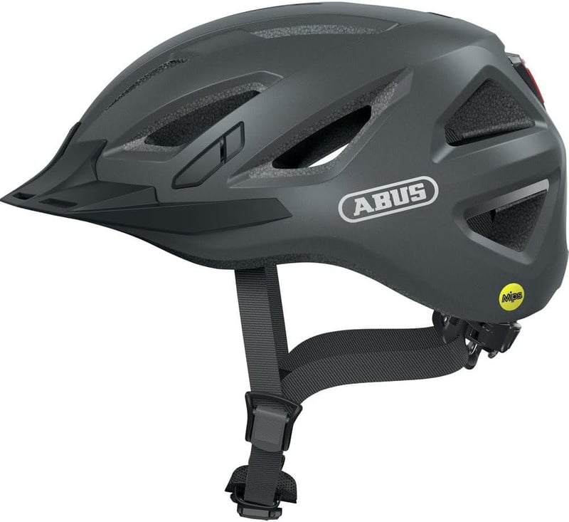 ABUS Urban-I 3.0 MIPS kerékpáros sisak hátsó lámpával, napellenzővel, szürke M