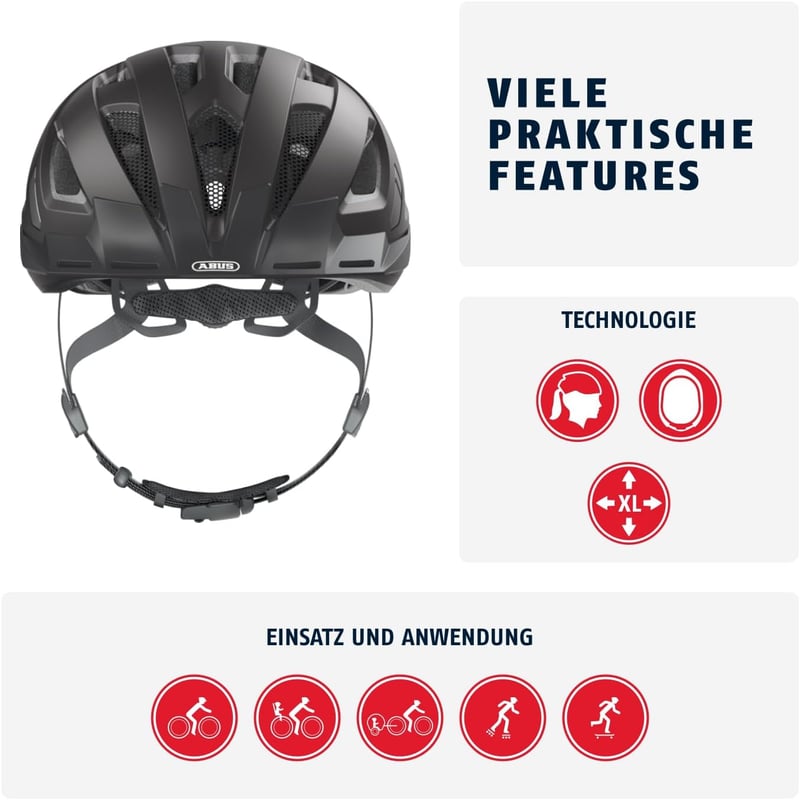 ABUS Urban-I 3.0 Városi Kerékpáros Sisak Hátsó Lámpa és Mágneses Zárral - L (56 - 61 inches), Black (velvet black)