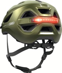 Mestská cyklistická prilba ABUS Urban-I 4.0 – veľkosť S, zelená, s dobíjateľným zadným svetlom, magnetickou prackou, šiltom, 16 vetracími otvormi 6