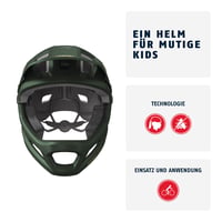 Detská a juniorská cyklistická prilba ABUS YouDrop FF s odnímateľným chráničom brady, veľkosť S (51-55 cm), zelená – MTB full-face prilba pre začiatočníkov 2