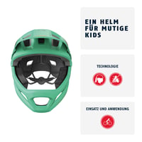 Detská a juniorská celotvárová MTB prilba ABUS YouDrop FF s odnímateľným chráničom brady, veľkosť S (51-55 cm), svetlozelená 2