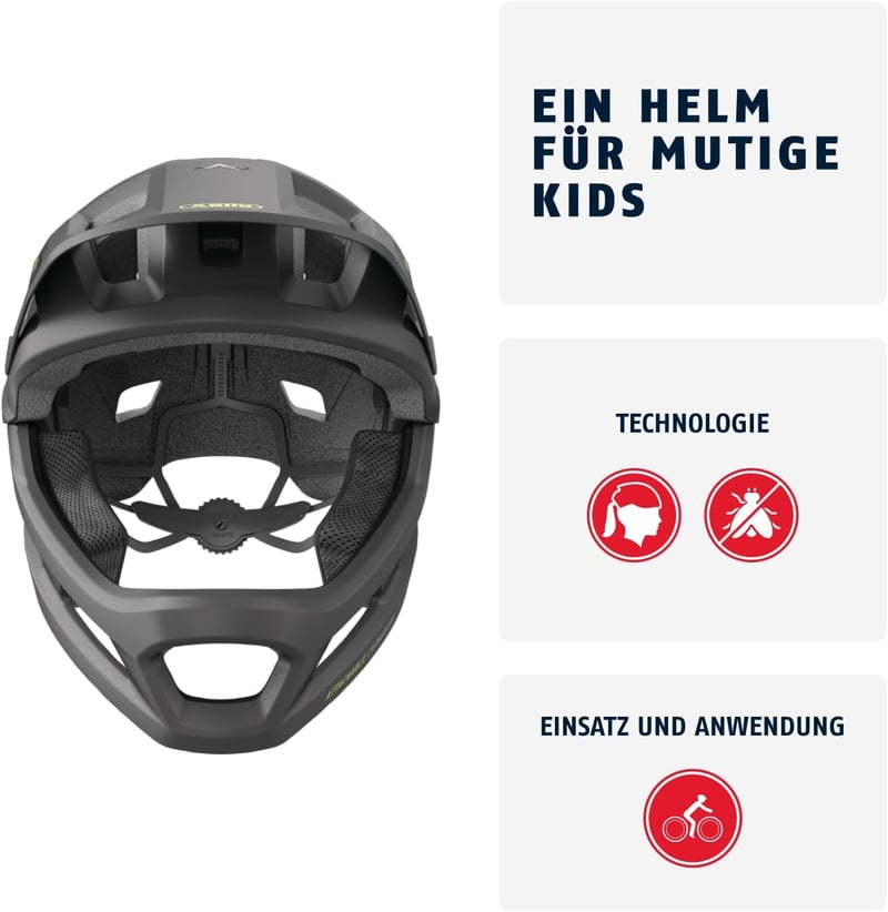 ABUS YouDrop FF gyermek mountain bike sisak levehető állkapoccsal - S, Black (velvet black)