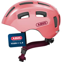 Cască de ciclism pentru copii ABUS Youn-I 2.0 cu lumină, culoare corai, mărimea S (48-54 cm), pentru fete și băieți 1