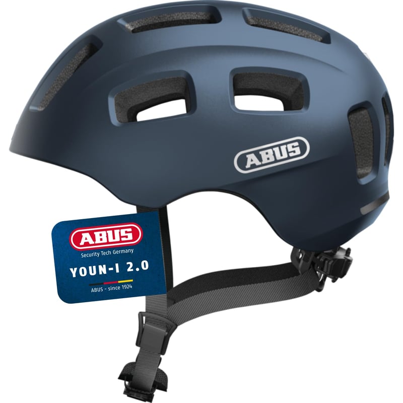 Cască de bicicletă ABUS Youn-I 2.0 cu lumină pentru copii și tineri - Albastru, mărimea M (52-57 cm)