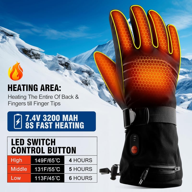 ABXMAS Fűthető Kesztyű Férfi Női Unisex 7.4V 3200mAh Akkumulátoros Téli Sport Síelés Fekete Pamut S Méret