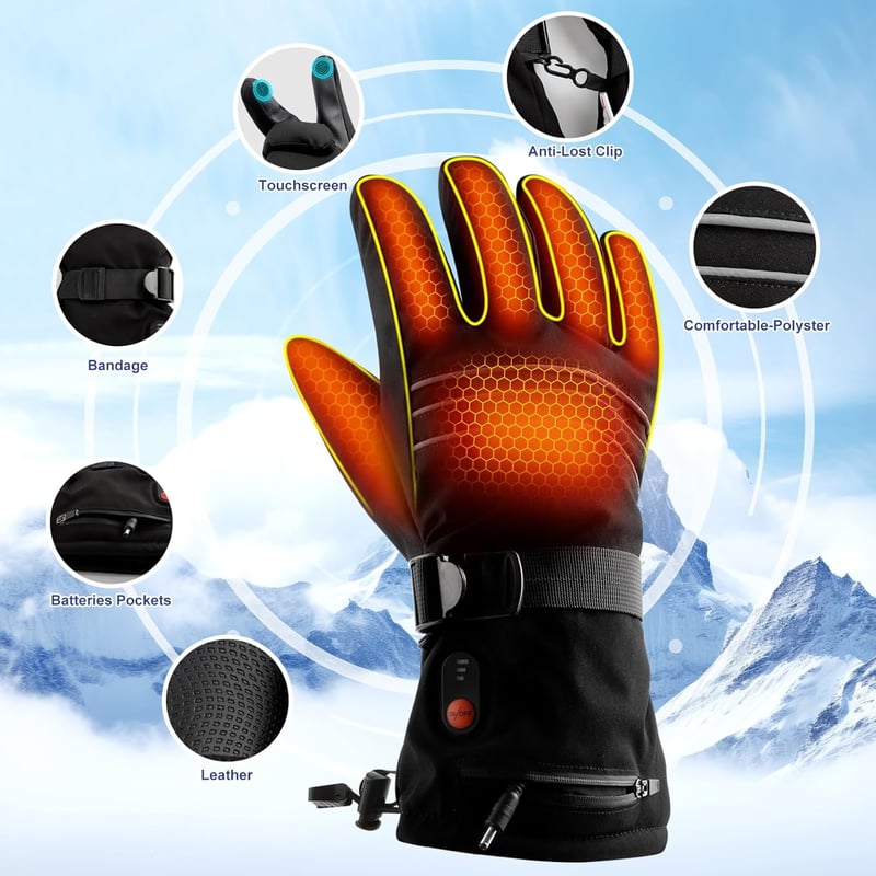 ABXMAS Fűthető Kesztyű Férfi Női Unisex 7.4V 3200mAh Akkumulátoros Téli Sport Síelés Fekete Pamut S Méret