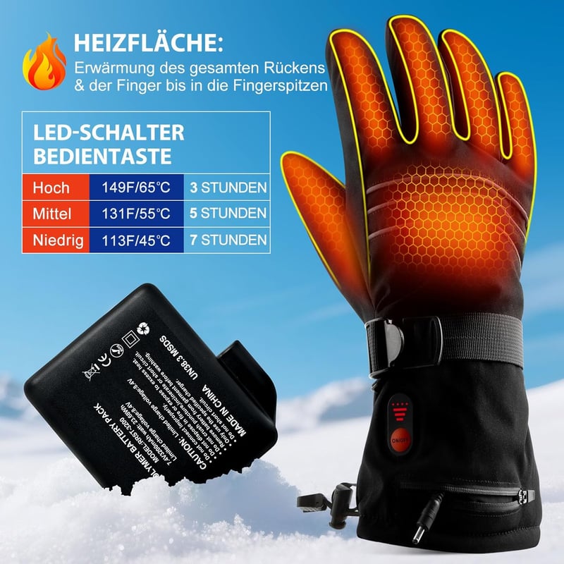 ABXMAS Fűthető Kesztyű M-es  7.4V 3200mAh Elektromos Téli Sport - L, Midnight Black