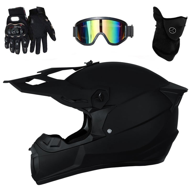 Set Complet Cască Moto Downhill pentru Copii ABXUJWUB - Cască Offroad cu Design cu Aripă Spate, Vizieră Completă, Protecție pentru Bărbie, Ochelari Panoramici + Mască, Sub-Negru, Mărimea M (54-55 cm)