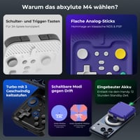 Herný ovládač abxylute M4 Bluetooth pre Android a iPhone, kompatibilný s Nintendo Switch 1 a 2, retro arkádový gamepad so stojanom 7