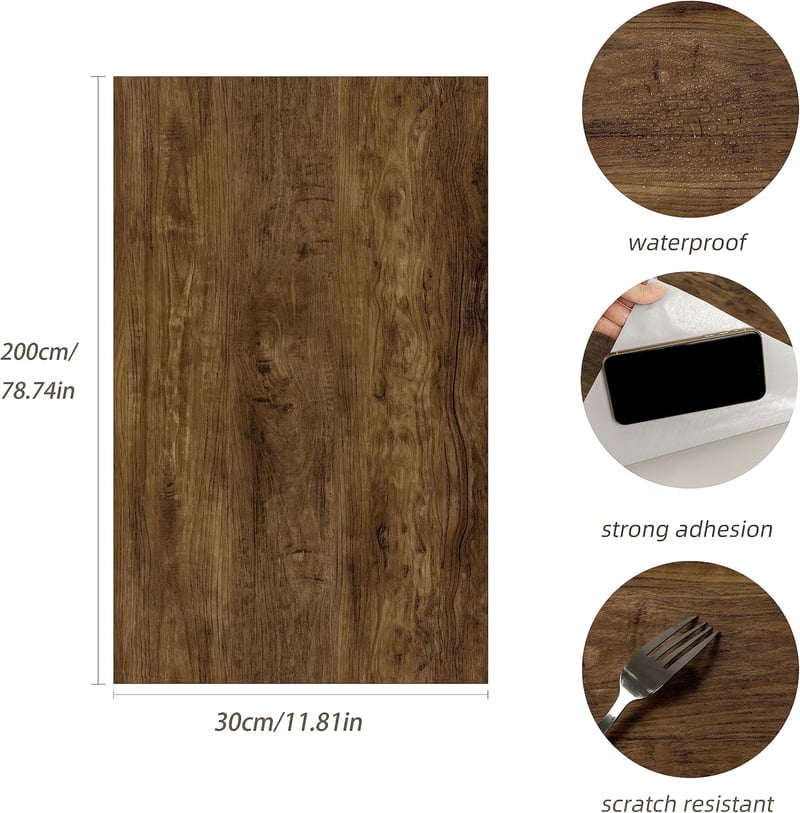 Abyssaly Öntapadós Bútor Fólia Fa Mintás 30x200cm Konyha Szekrény Dekoráció - 0.3W x 2L m, Brown