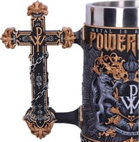 AC/DC Nemesis Now vas söröskorsó fémtankard kereszt fogantyúval Metal is Religion felirattal 6