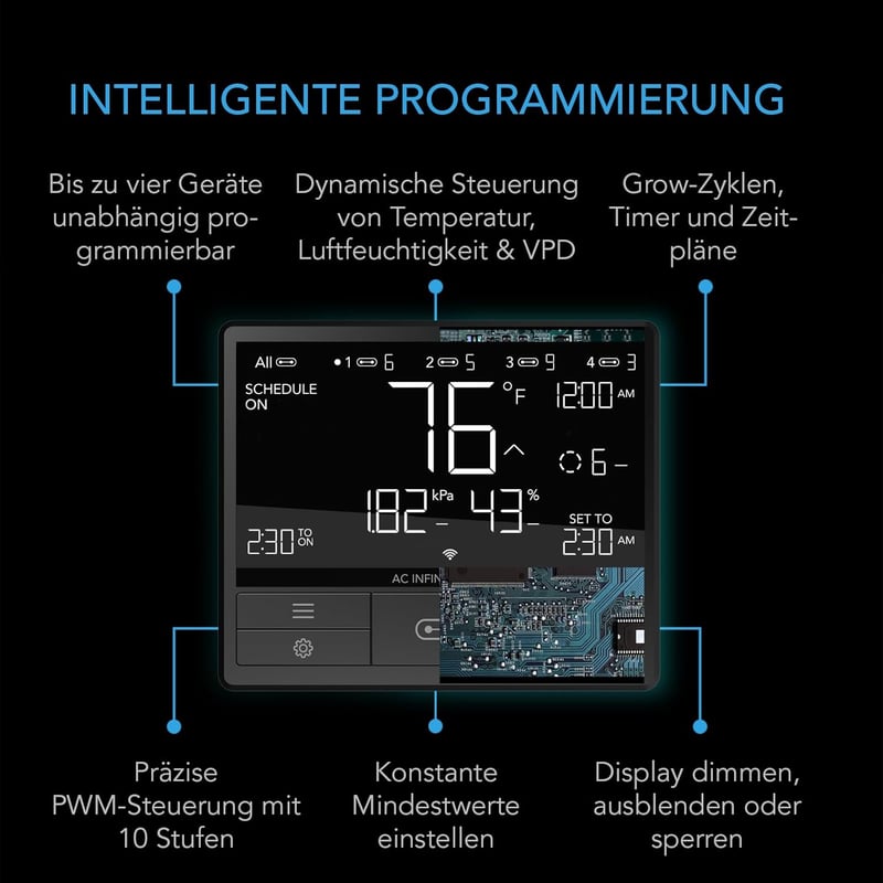 AC Infinity Controller 69 PRO - Intelligens Klímavezérlő Hőmérséklet, Páratartalom és Világítás Szabályozáshoz - Bluetooth + WiFi