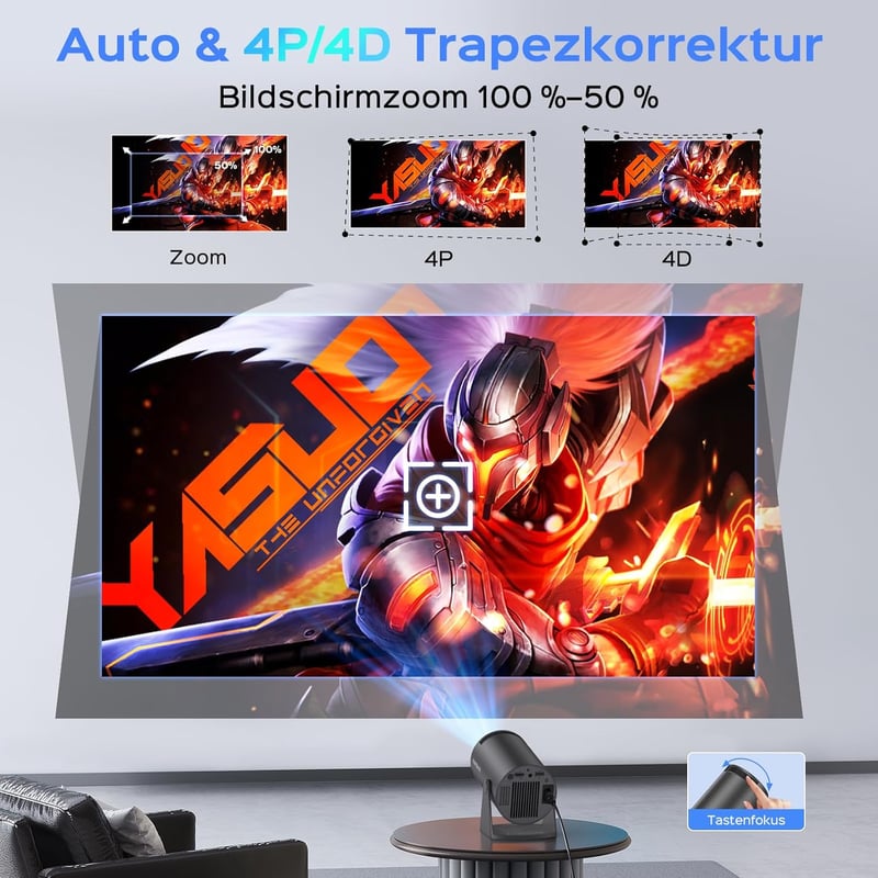 Mentech Mini Projektor 180° Forgatható, Android TV 11.0, 1080P Támogatás, WiFi 6, Bluetooth, 150 Colos Vetítés, Automatikus Korrekció