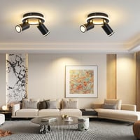 SANSHI Kerek Mennyezeti Spotlámpa 350° Forgatható, 15W+10W LED, Alsó Világítással, 2 GU10 Izzóval, 3000K Meleg Fehér, Modern Fekete Alumíniu 3