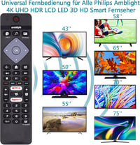 FOXRMT Univerzális Távirányító Philips Ambilight 4K Smart TV-hez - Előre Programozott Csere Távirányító Netflix Gombbal, 10m Hatótávolság 2
